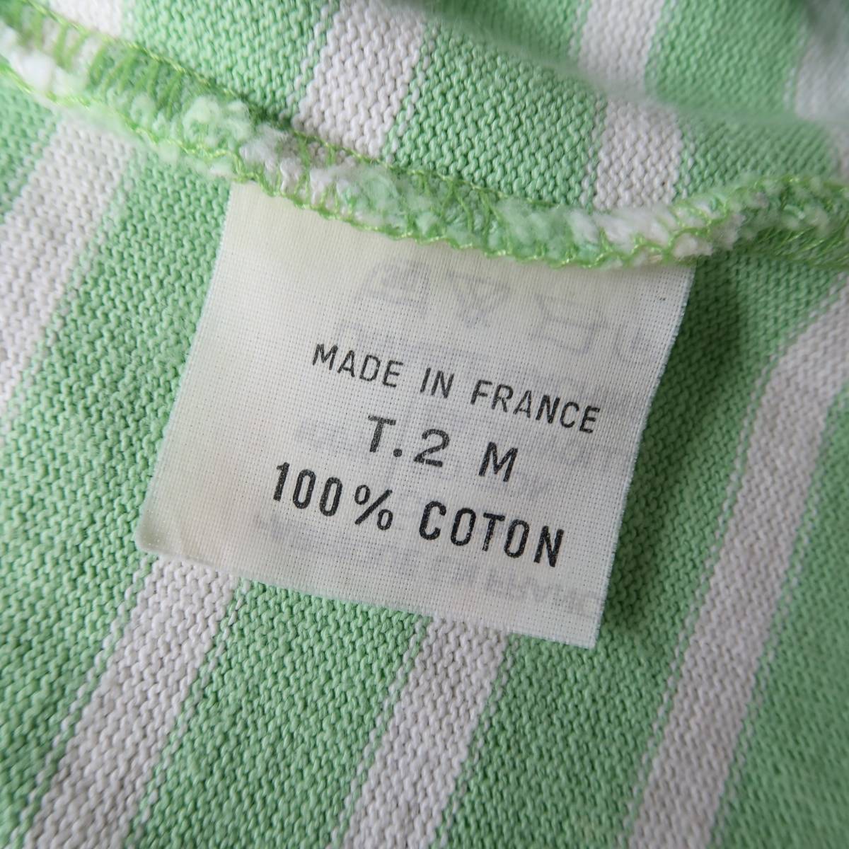 90\'s Old Le minor lime green × white border bus k shirt size inscription 2 absolute size S - SM degree France made / Vintage Le Minor 