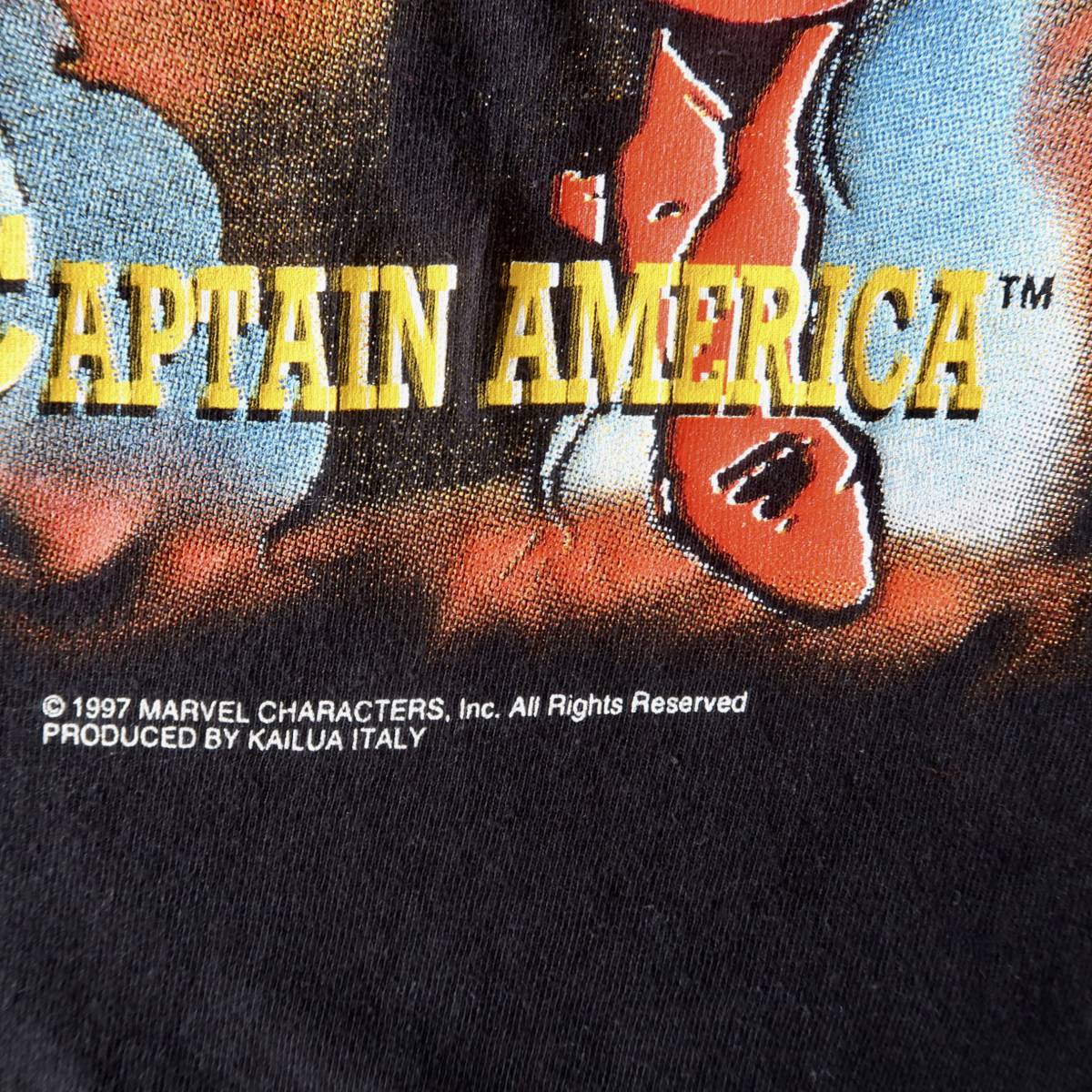 イタリア製 1997's MARVEL SPIDER-MAN スパイダーマン×キャプテンアメリカプリント クルーネックTシャツ L 黒/ビンテージマーベルヒーロー_画像7