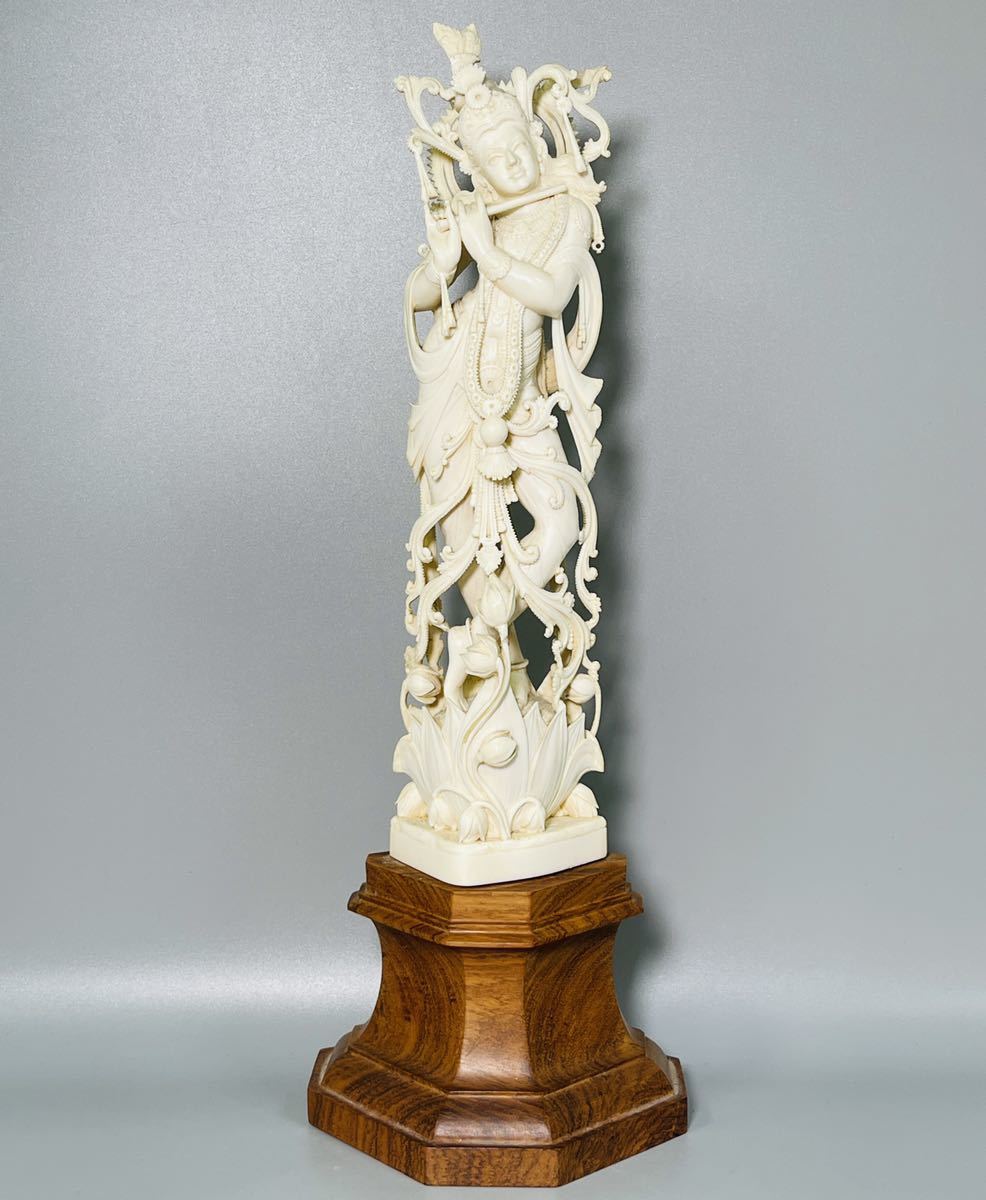 天然素材 仏像 彫刻 工芸品 仏教美術 マンモス 象牙風 骨董 彫り 置物