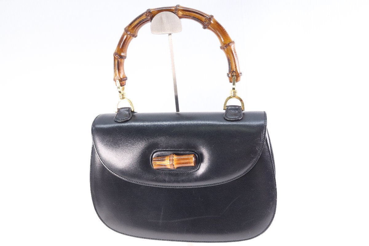 GUCCI グッチ オールドグッチ バンブー ワンハンドル ハンドバッグ レザー 黒 5037-A