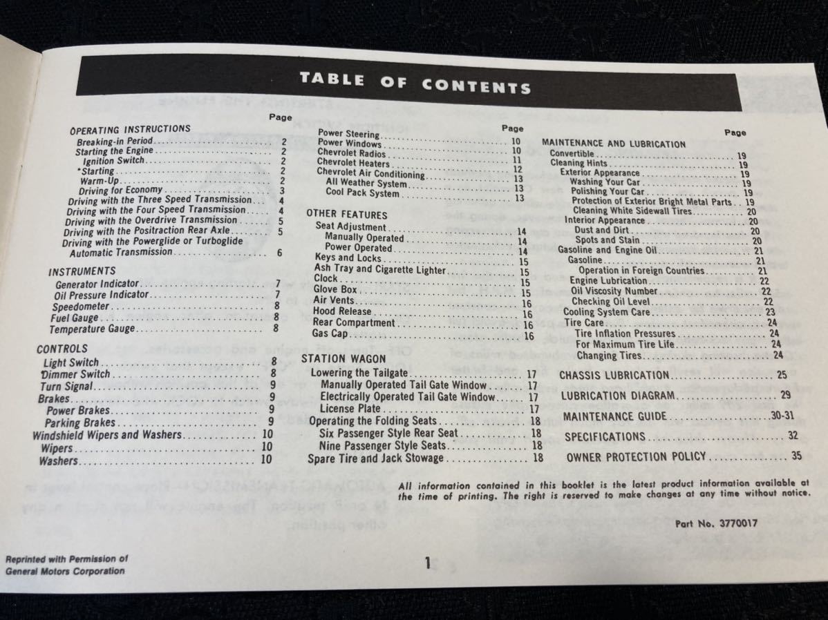 1961 CHEVROLET シボレーインパラ オーナーズマニュアル Guide! 本国英字！車載！ 210x135 35P 新品未使用品　Passenger Car!!!_画像2