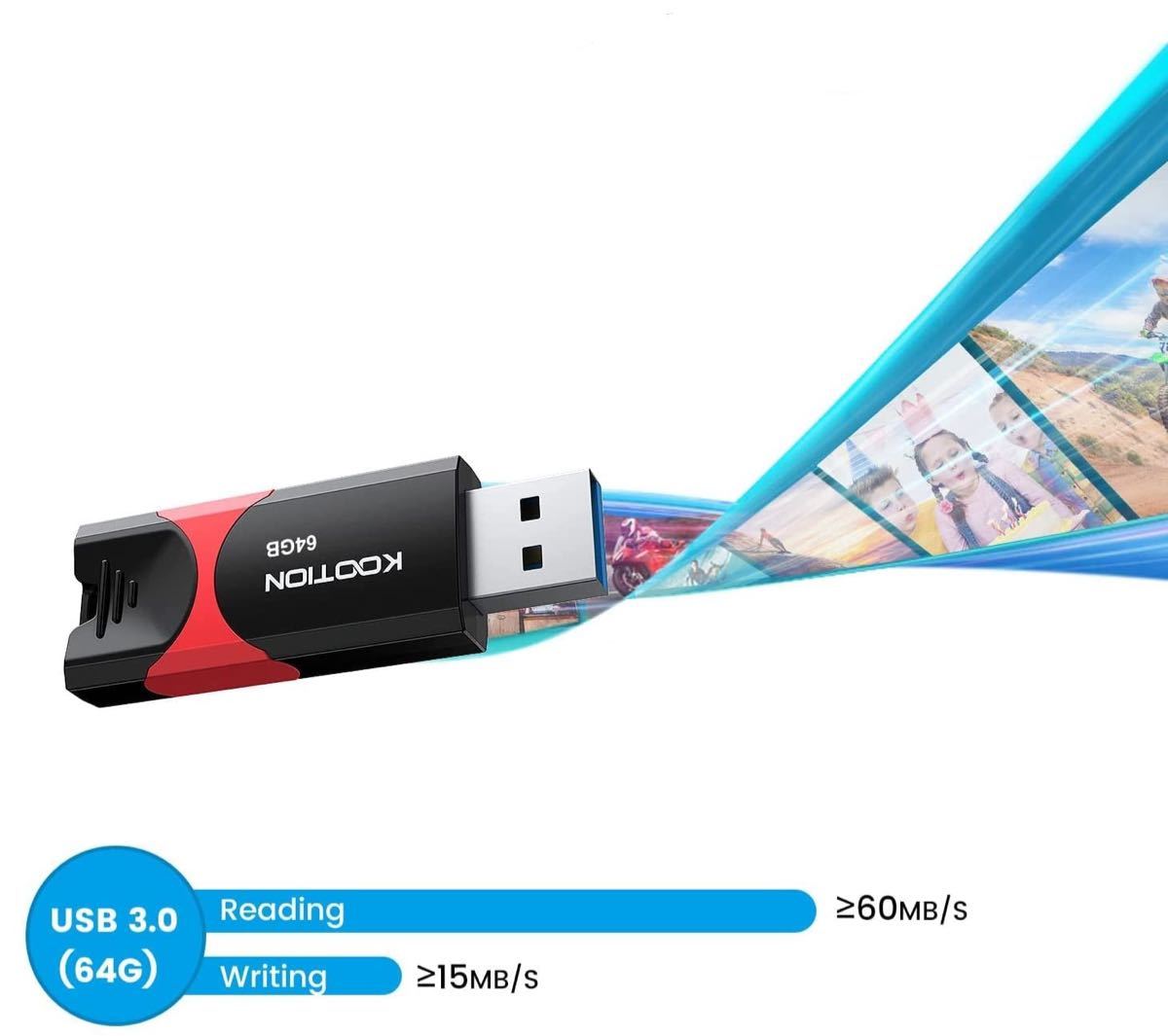 USBメモリ 64GB USB 3.0 (USB 3.2 Gen 1)スライド式 PS4動作確認済 メモリースティック
