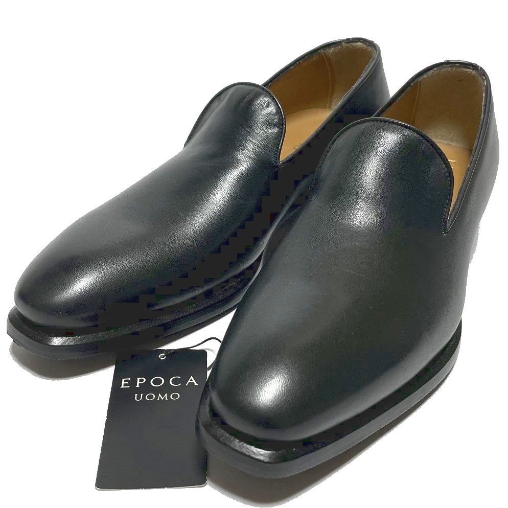 訳未使用 EPOCA UOMO エポカ ウォモ レザー スリッポン 39 (S) 黒 イタリア製 メンズ シューズ 定価42,900円