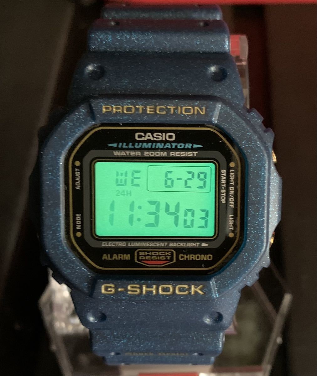 CASIO G-SHOCK DW-5600E メタリックブルー/スピード/ゴールド液晶/海外_画像4