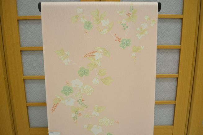 [ бесплатная доставка ] шелк такой как гибкий Toray si look прекрасное качество мелкий рисунок ткань кимоно salmon розовый плющ рисунок shirukku-055