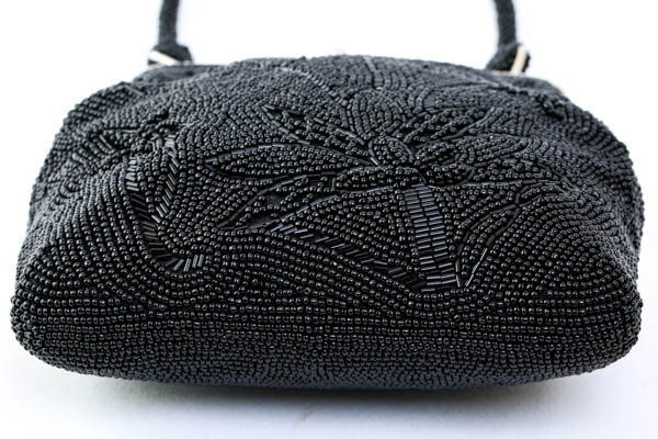 ビーズバッグ ハンドバッグ パーティバッグ ハンドメイド 鞄 ブラック がま口 花柄 著物 和裝小物 アンティーク レトロ #29845