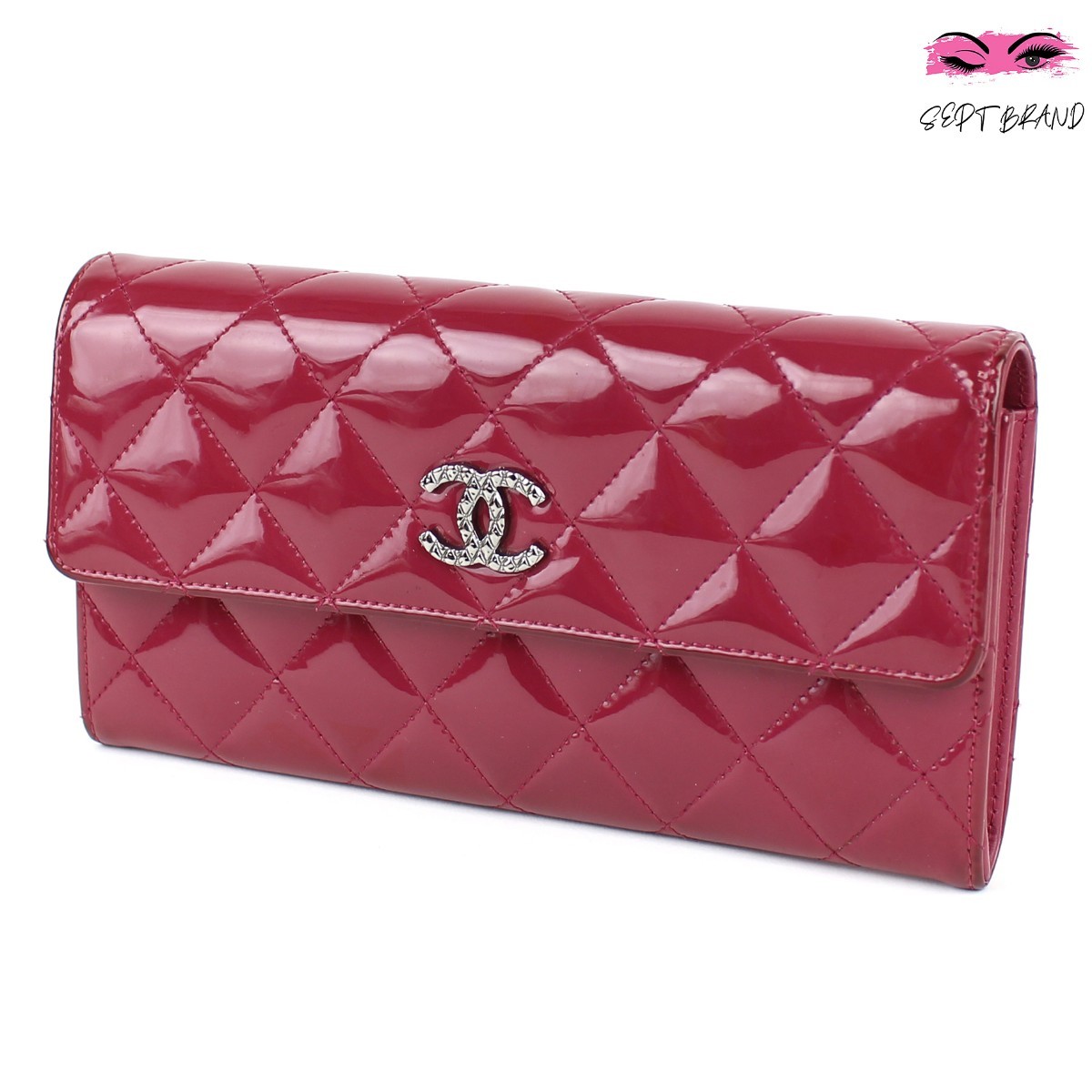 CHANEL シャネル エナメル 長財布 ワインレッド 二つ折り 財布
