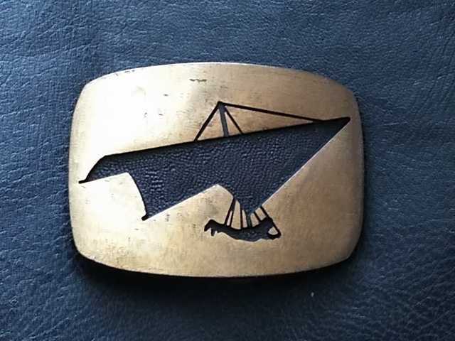  belt buckle 1978 year Vintage handle glider BTS solid brass * Sky sport airplane slide empty feather wing rise ... land put on land 