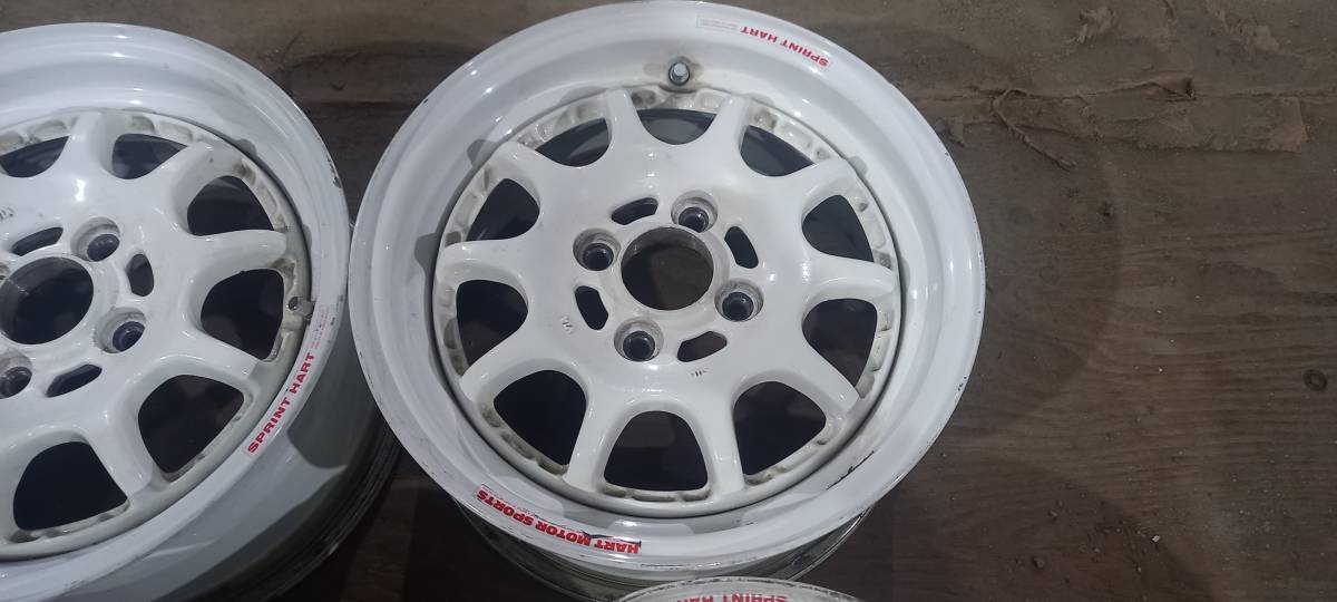 ★希少 SPRINT HART MOTOR SPORT RACING 14×6.5J OFF35 4H PCD100 ハブ径60mm 軽量 アルミ ホイール 4本 ジャンク★個人宅配達不可_画像2