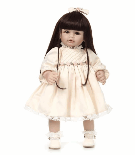 トドラー人形 プリンセスドール リボーンドール 抱き人形 高級ハンドメイド海外ドール かわいい幼児 黒髪ロングヘア ドレス 立てるお人形