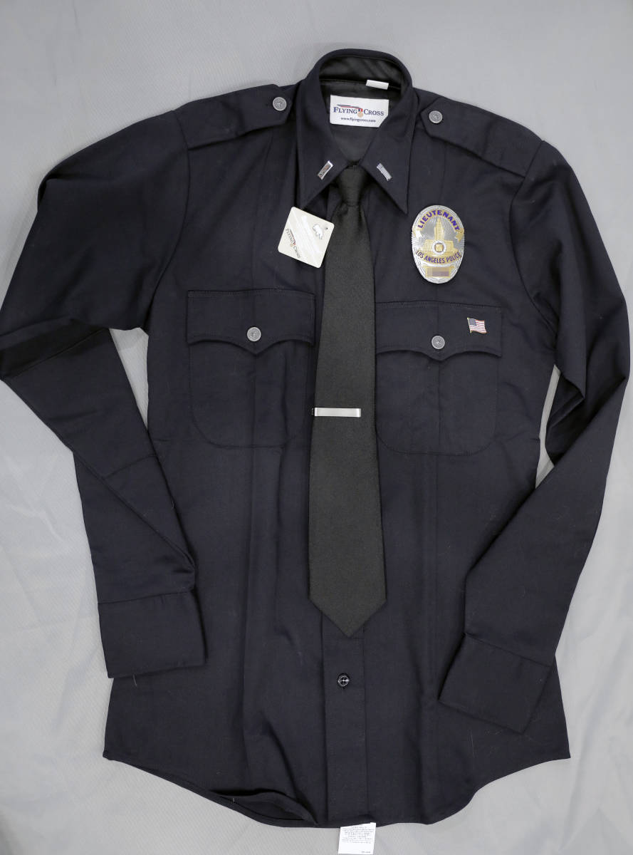 実物　LAPD　新品未使用　ロサンゼルス市警察長袖ユニフォーム KM企画バッジ付きセット　Sサイズ LE　LASD　POLICE