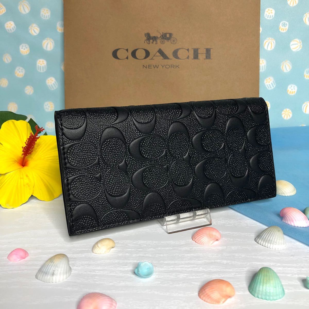 COACH コーチ 長財布 新品 二つ長財布 メンズ シグネチャー ブラック