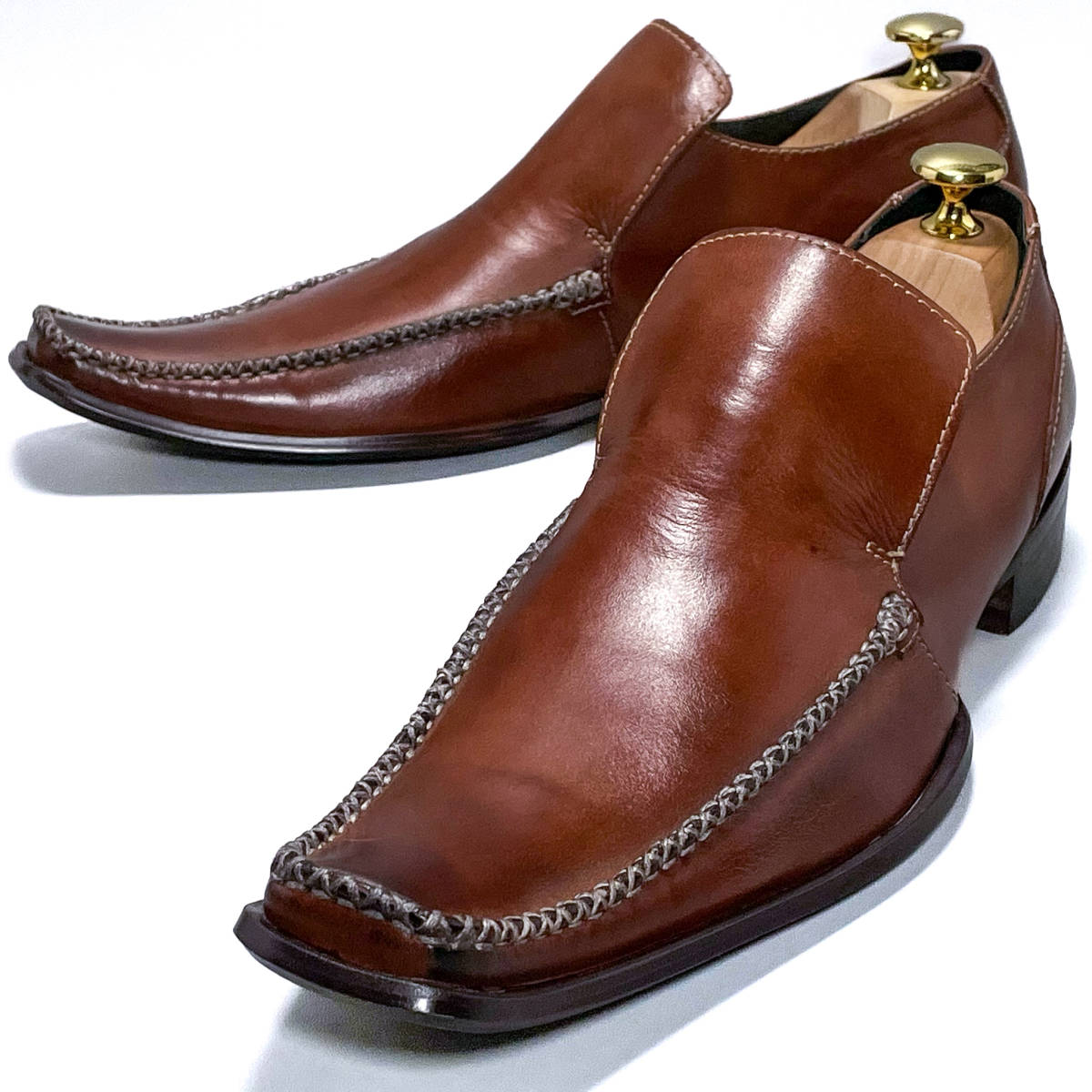 即決 whoop'-de-doo' フープディドゥ ローファー ブラウン 茶色 メンズ 本革 レザー 革靴 25cm ビジネス カジュアルシューズ B1195_画像1