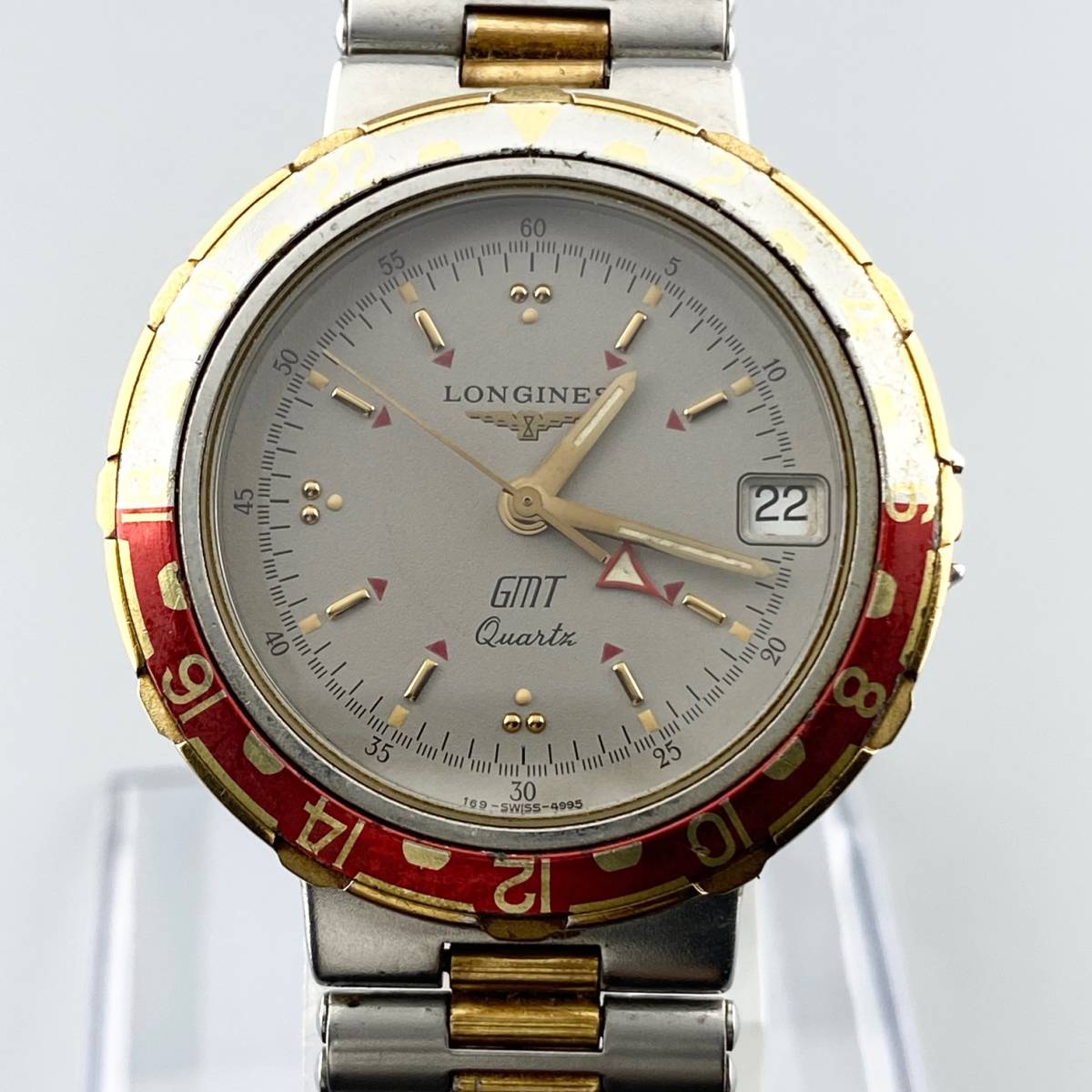 【1円〜】LONGINES ロンジン 腕時計 メンズ Conquest コンクエスト GMT グレー文字盤 アンティーク デイト 訳有 可動品_画像8