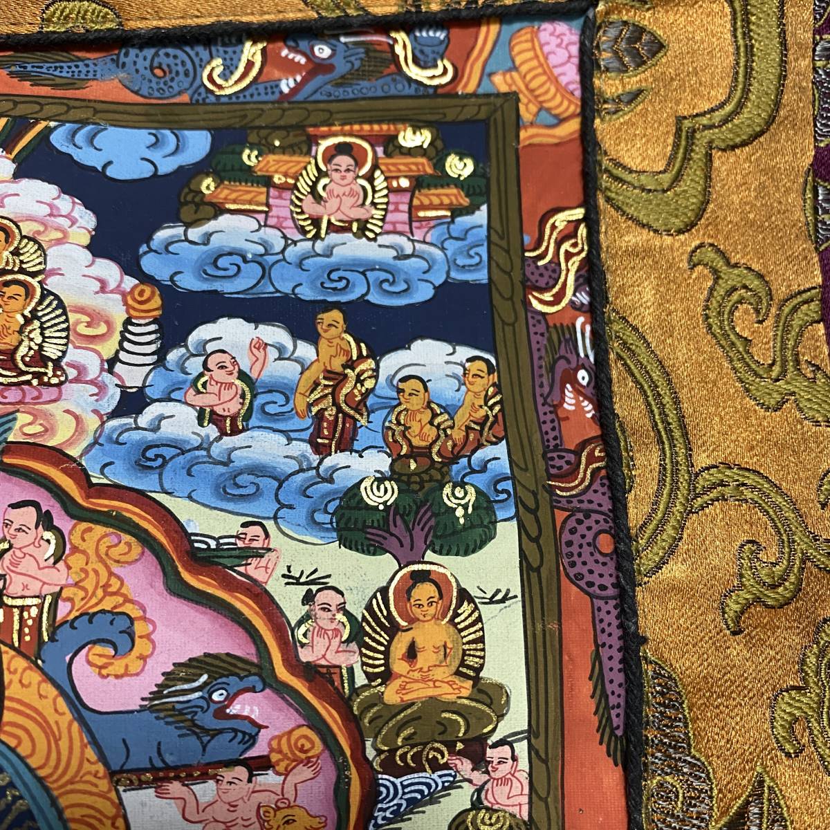 曼荼羅 肉筆 金彩 彩色 絹本 57×44 チベット 仏画 涅槃図 象 仏教美術