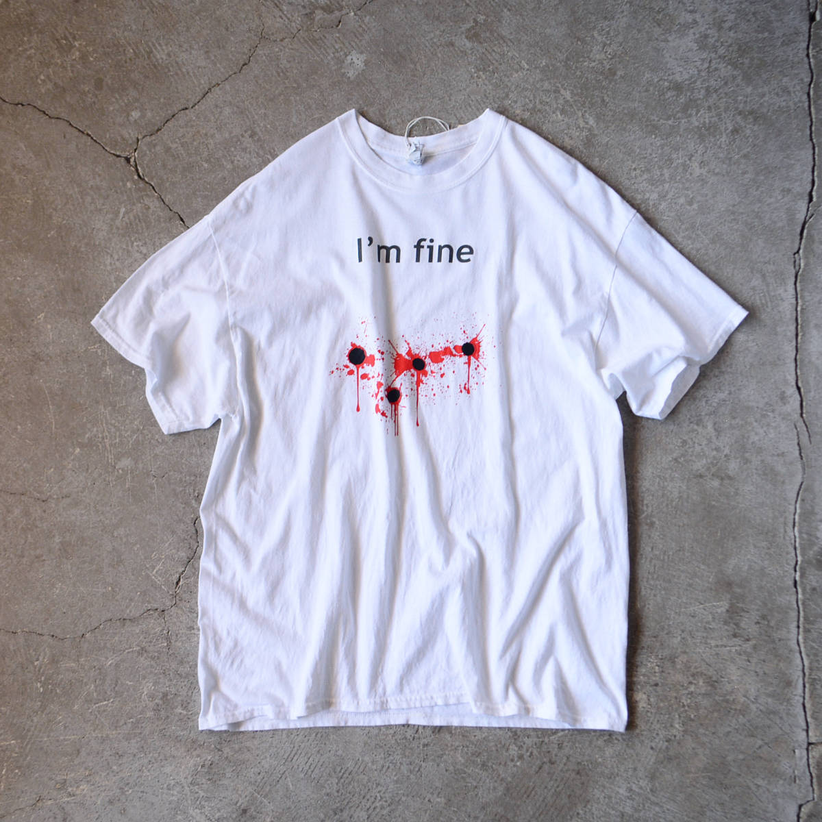 送料無料 表記XL プリントTシャツ fine I'm 白 USA 古着 パロディ
