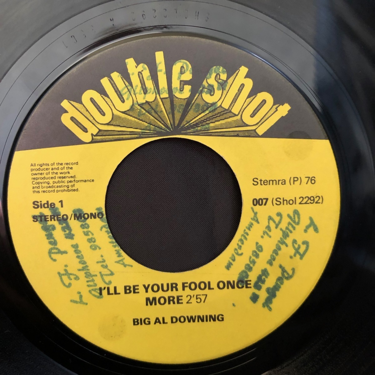 Big Al Downing Walter Rhodes / I'll Be Your Fool Once More Message To My Woman 7inch Double Shot_画像3