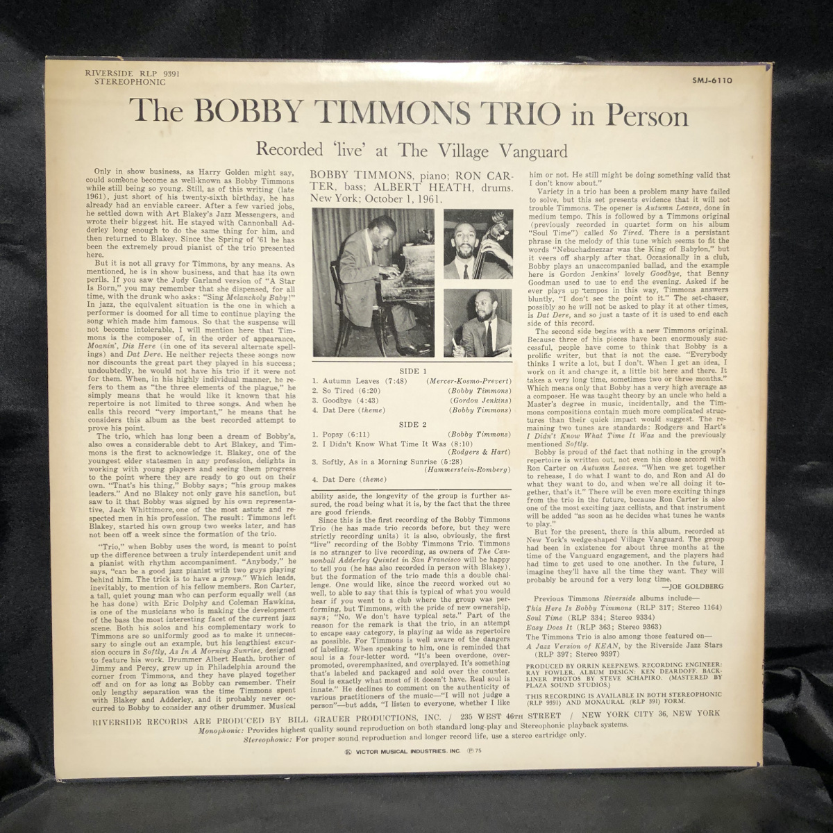 The Bobby Timmons Trio / In Person LP RIVERSIDE・VICTOR_画像2