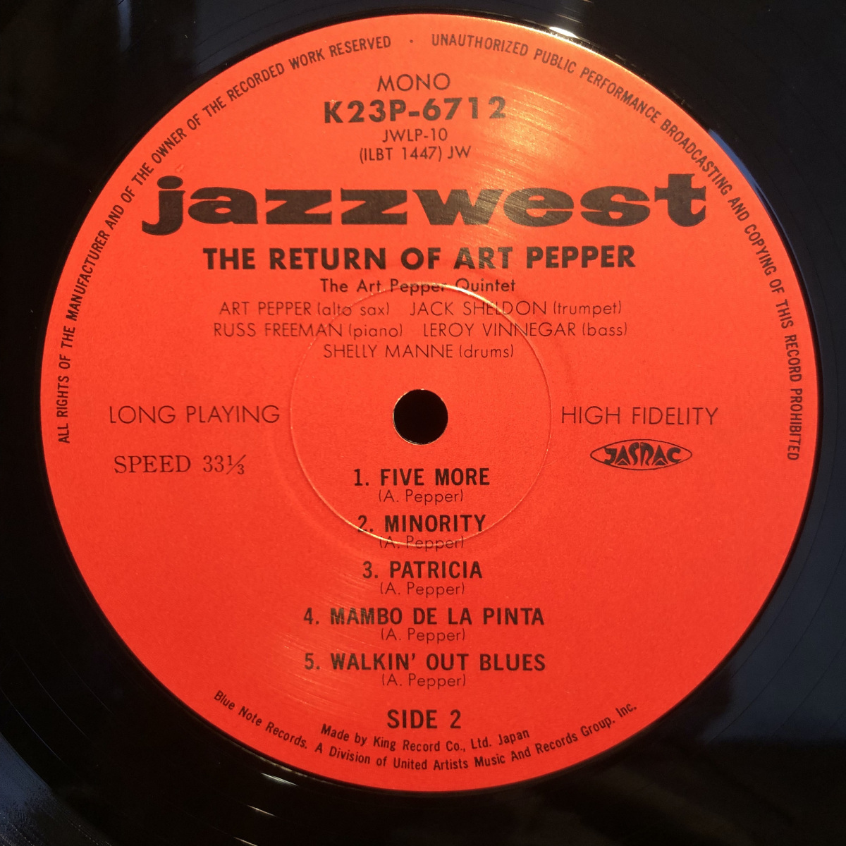 Art Pepper / The Return Of Art Pepper LP JAZZ:WEST・King Record_画像5