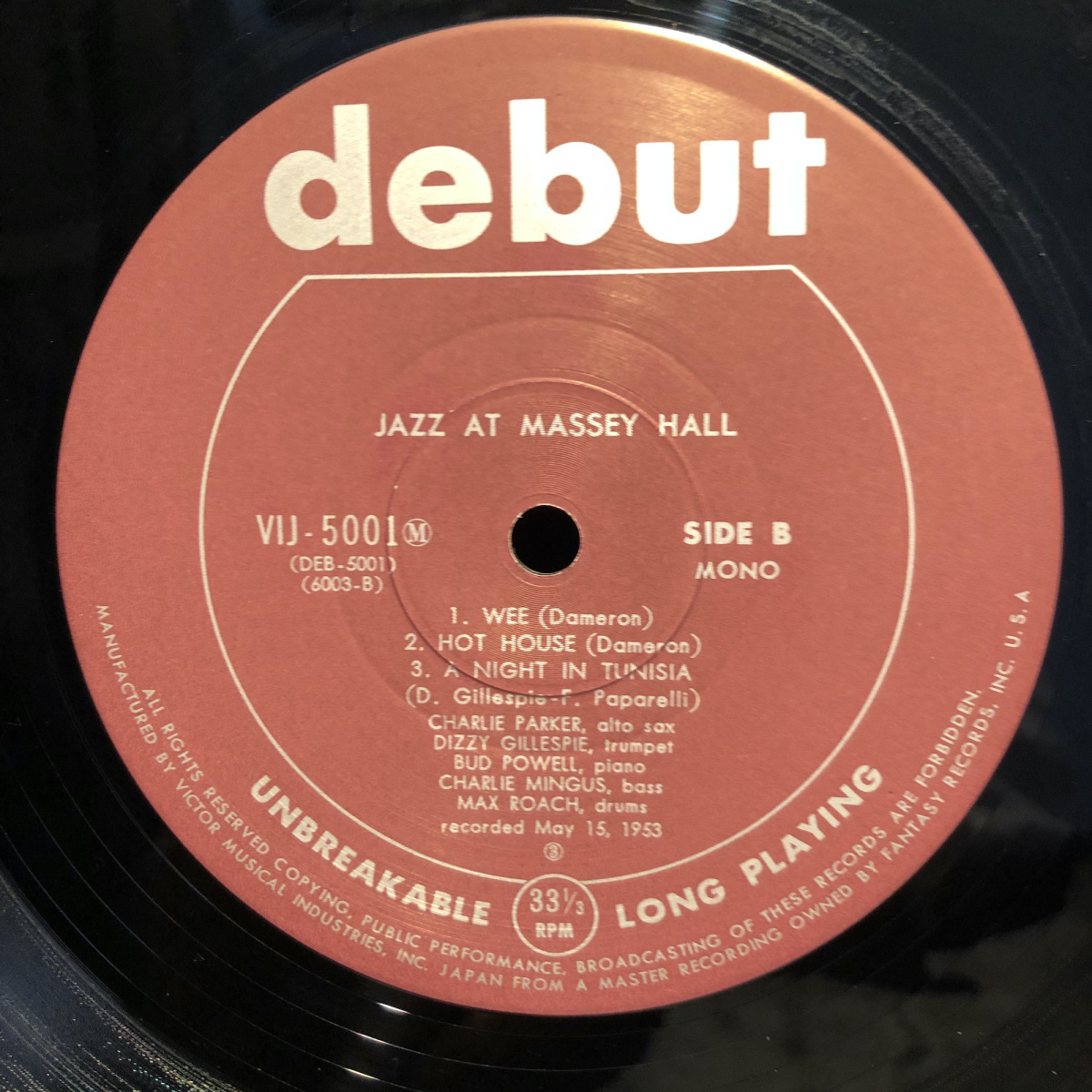 The Quintet / Jazz At Massey Hall LP DEBUT・ VICTOR_画像5