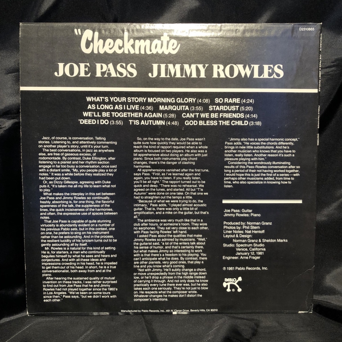 Joe Pass Jimmy Rowles / Checkmate LP Pablo Records_画像2