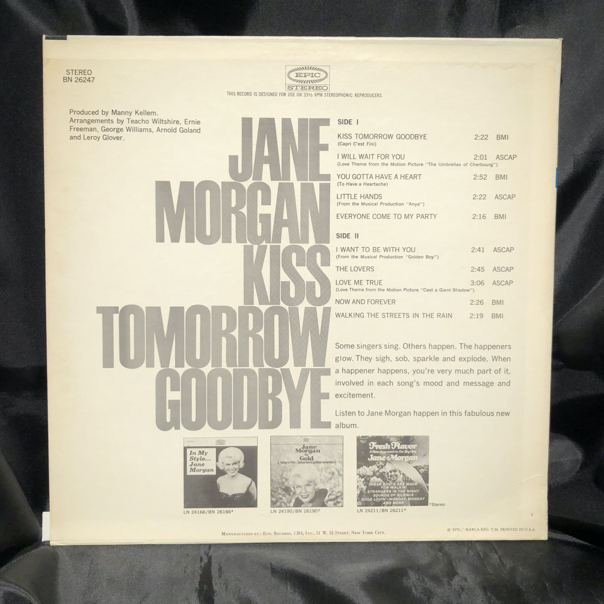 JANE MORGAN / KISS TOMORROW GOODBYE LP EPIC_画像2