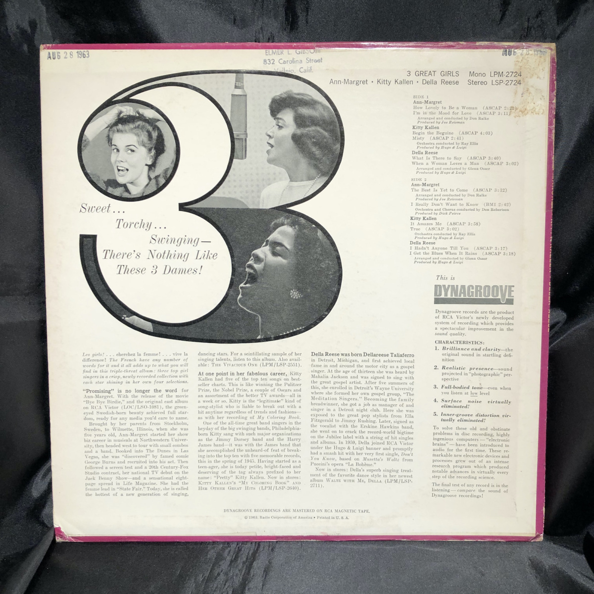 Kitty Kallen Della Reese Ann Margret / 3 Great Girls LP RCA VICTOR_画像2