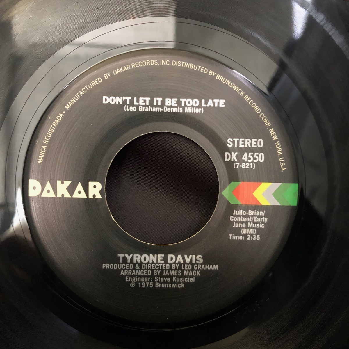 Tyrone Davis / Turning Point Don't Let It Be Too Late 7inch Dakar Records_画像1