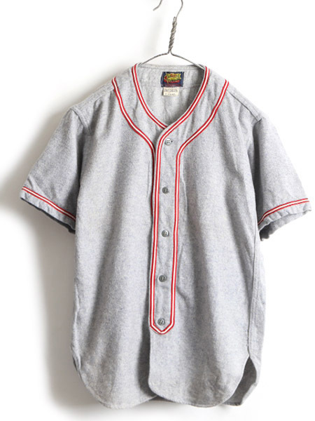デッドストック 40s ビンテージ ■ DANDUX ウール 半袖 ベースボール シャツ ( 34 メンズ XS ) 未使用 新品 無地 半袖シャツ 40年代 灰 赤_画像1