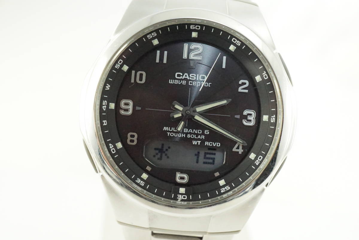 【B4/20-Y SA38】★CASIO/カシオ ウェーブセプター 電波ソーラー WVA-M600 メンズ腕時計 稼働品★_画像1