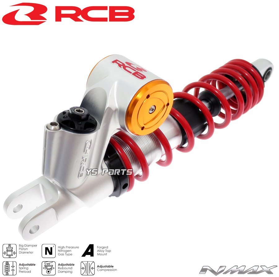 [高品質]レーシングボーイ(RCB)CNC削出リヤショックアブソーバー赤銀330mm[無段階プリロード/減衰圧調整能]NMAX155ABS[BV4]NMAX150[2DP]_画像8