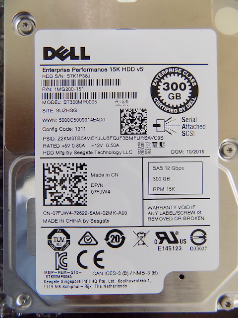 Dell SAS HDD 2.5インチ 300GB 12Gbps RPM:15K Seagate 07FJW4 ST300MP0005 中古動作品 _画像5