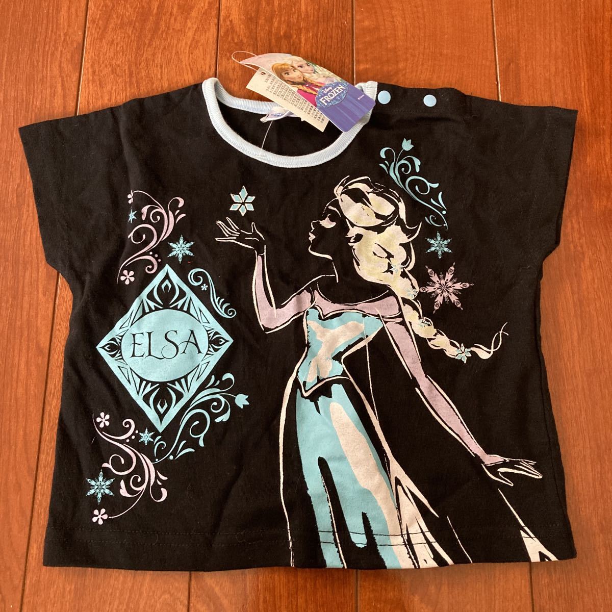 ディズニー・アナと雪の女王・ブラック・半袖Tシャツ・80