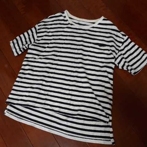 HEART MARKET* organic cotton * cotton 100%* border T-shirt * short sleeves * free size * black × white 