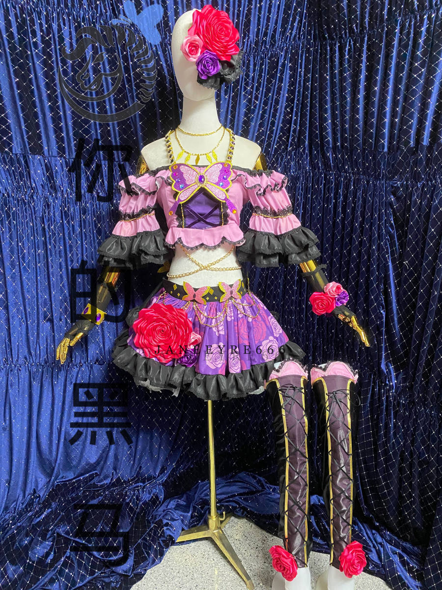 アイドルイベント 紫吹蘭 コスプレ衣装+髪飾り+靴下風(ウィッグ アイドルイベント 紫吹蘭 コスプレ衣装+髪飾り+靴下風(ウィッグ