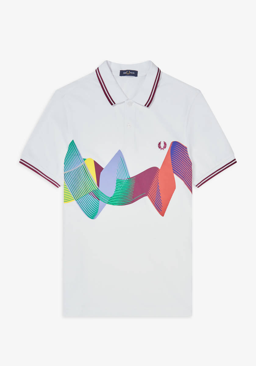 ☆新品未使用☆FRED PERRY フレッド ペリー アブストラクト スポーツ ポロシャツ☆白☆Mサイズ 肩幅44㎝ 身幅50㎝ 着丈70㎝☆定価16,500円