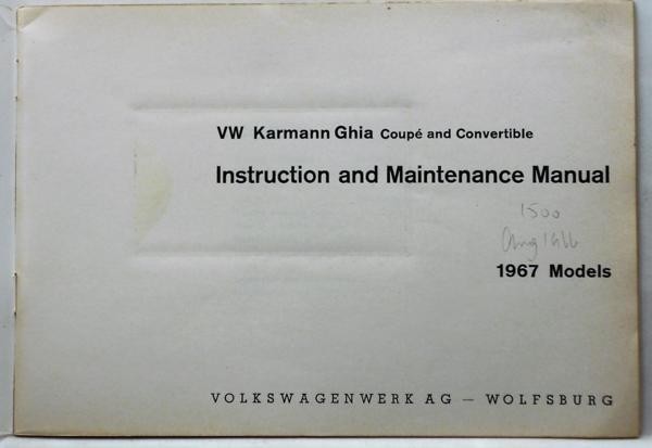 VW KARMANN GHIA 1967 USA Instruction Manual 英語版_画像2