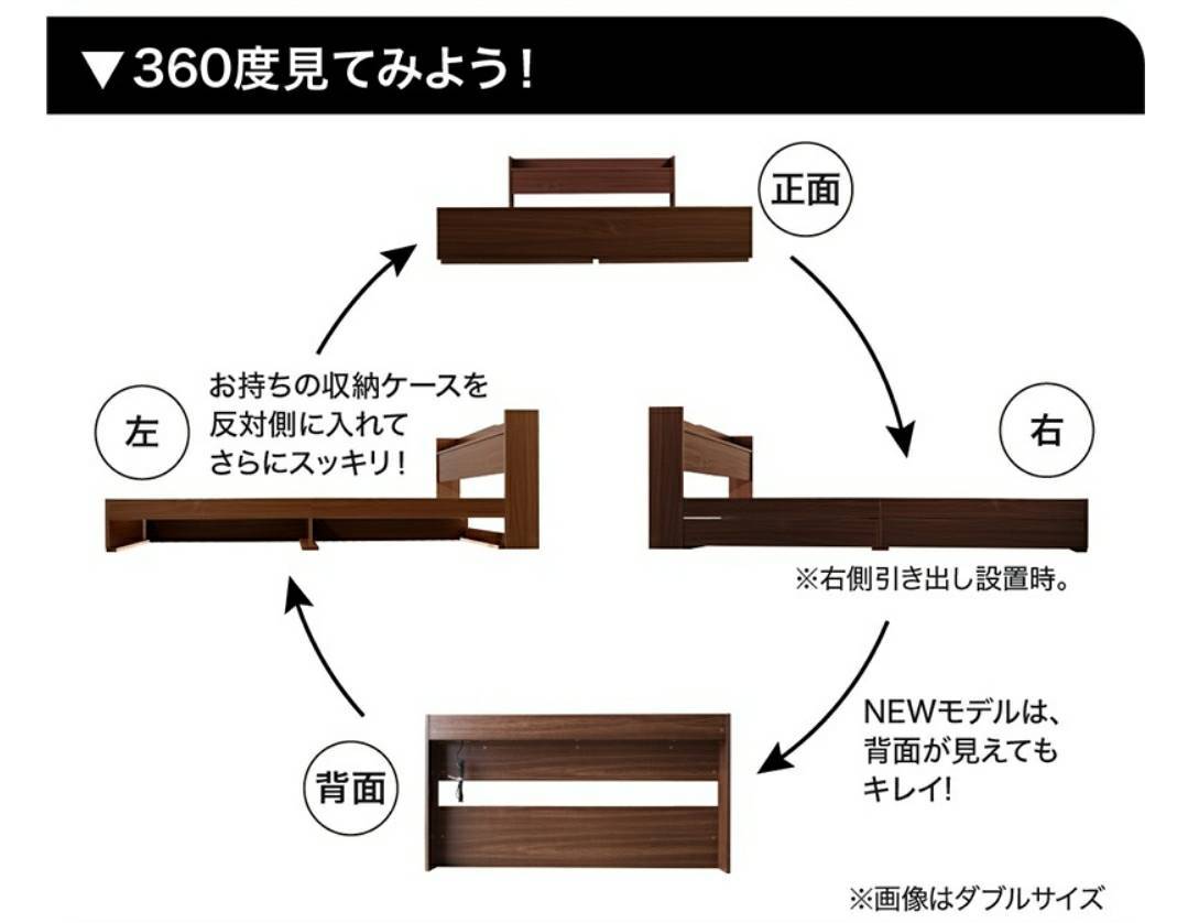 ゾーンマットレス付き【未使用・訳アリ】シングル・Newデザイン2杯収納コンセント付きベッド・ライトグレー・２台セット_画像6