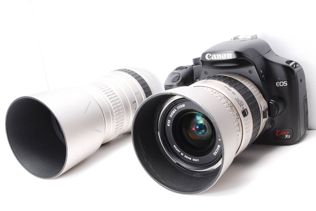 〓外観綺麗 フード付のレンズ2本付き〓キャノン Canon EOS Kiss X2
