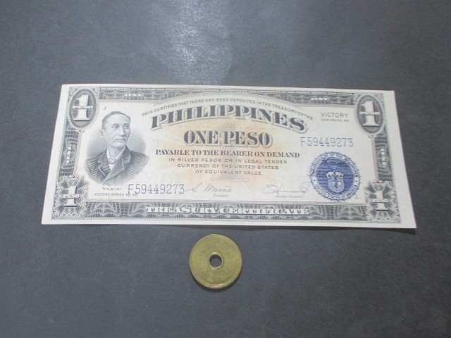 準未使用　フィリピン　独立記念中央銀行加刷　1949年　1ペソ　P-117a_画像1