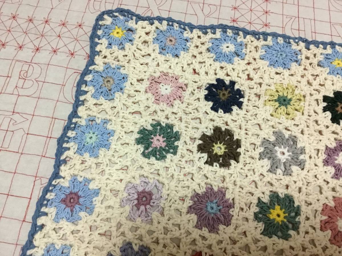 * hand made * blanket * organic cotton * blue . flower field * BABY* afghan and blanket ***, celebration of a birth &.. hour also!!*