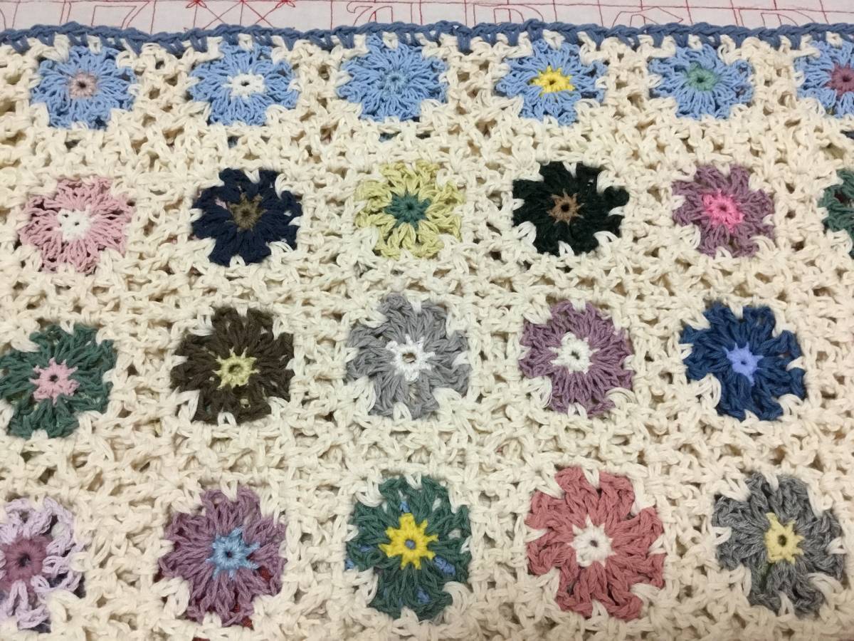 * hand made * blanket * organic cotton * blue . flower field * BABY* afghan and blanket ***, celebration of a birth &.. hour also!!*