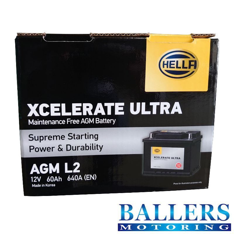 HELLA バッテリー AGM/60Ah L2 ルノー トゥインゴ 3 BCM 0.9TCe90 1.0SCe70 2014年9月～ XCELERATE ULTRA 8EB 354 810-001_画像1