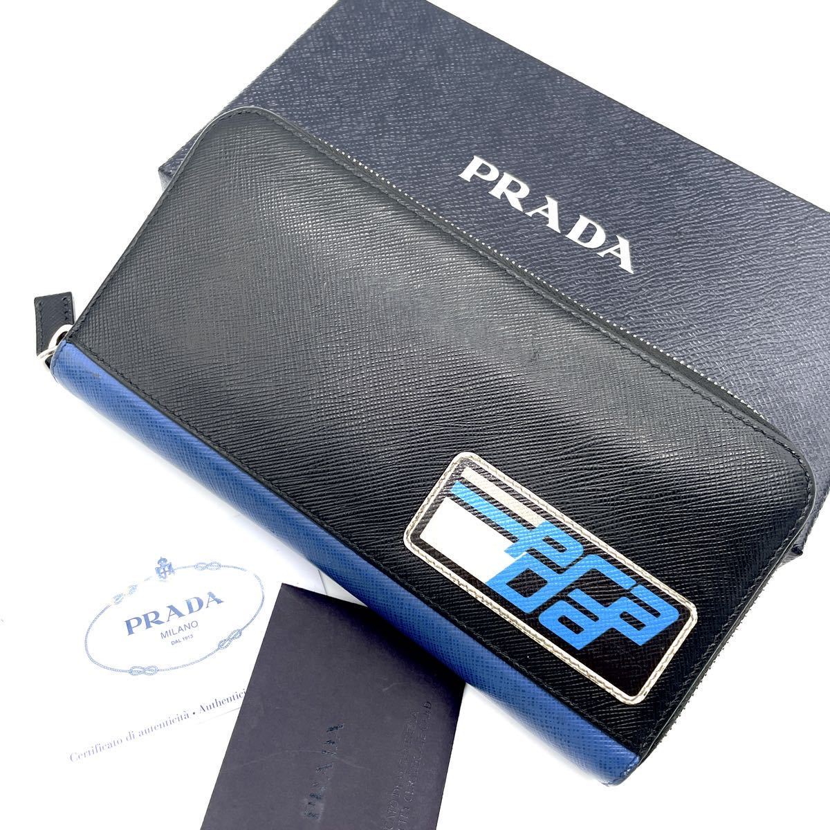 1円 【極美品】 PRADA プラダ 長財布 サフィアーノレザー メンズ