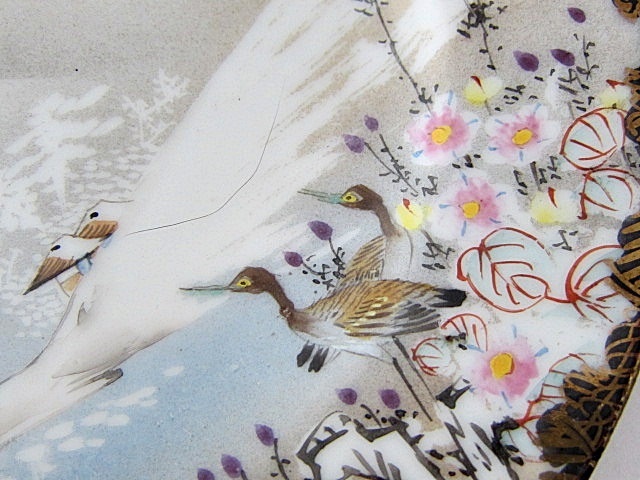 里帰り　日本輸出　モノグラム　日本風景　花鳥図　皿2枚_画像7