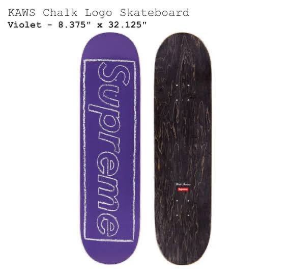 新品 21SS Supreme KAWS Chalk Logo Skateboard Violet カウズ