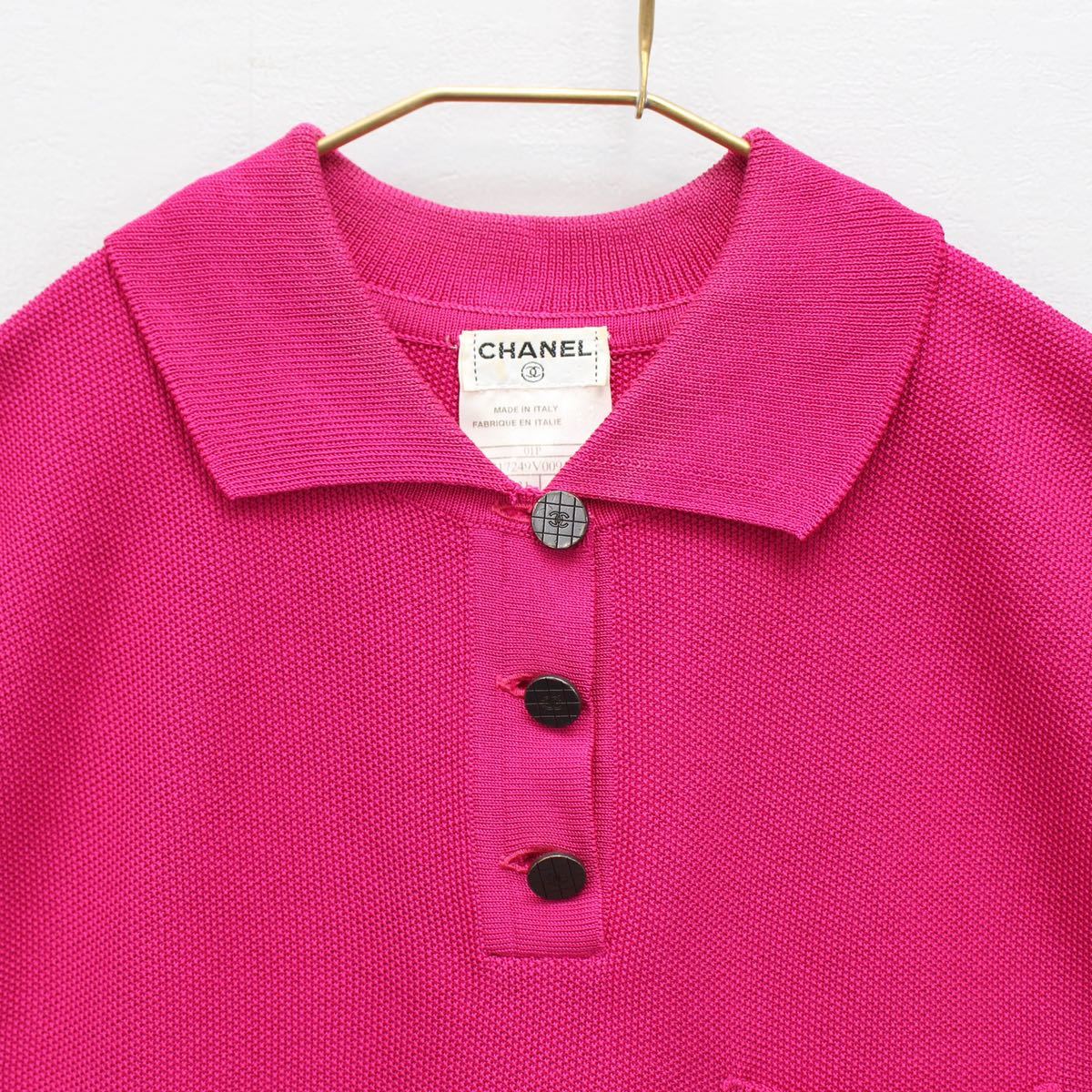 CHANEL 01P COCO MARC NO SLEEVE SILK100% POLO SHIRT MADE IN  ITALY/シャネルココマークノースリーブシルク100%ポロシャツ