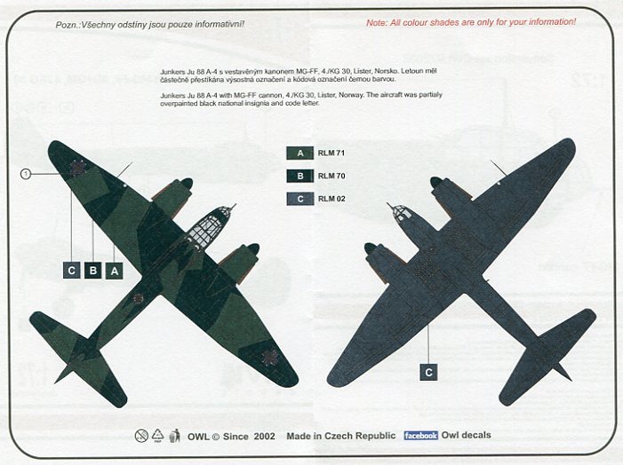 1/72 オウルデカール　Ju 88A-4 MG FF装備機 KG 30_画像2