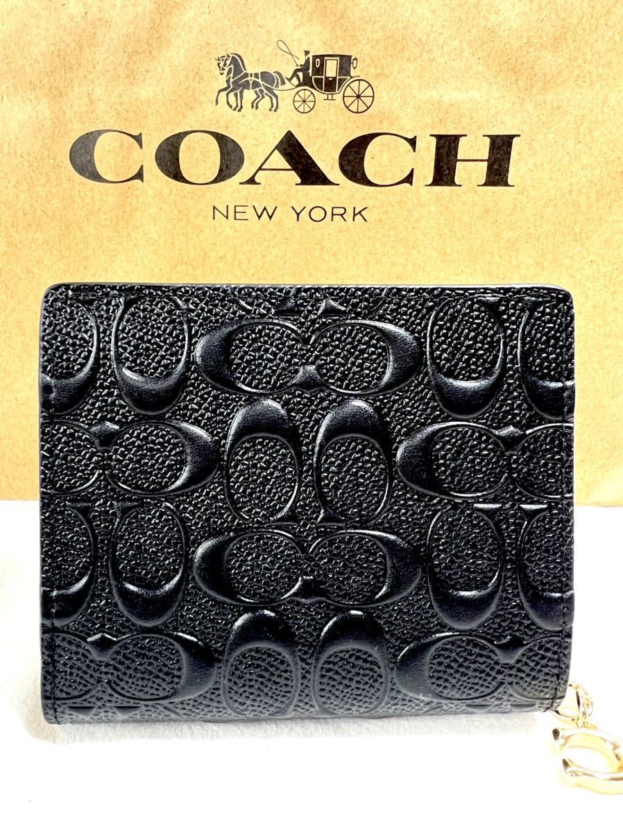 送料無料][新品、未使用]コーチ coach 二つ折り財布 クロスグレインレザー シグネチャーブラックラウンドファスナーアウトレット 