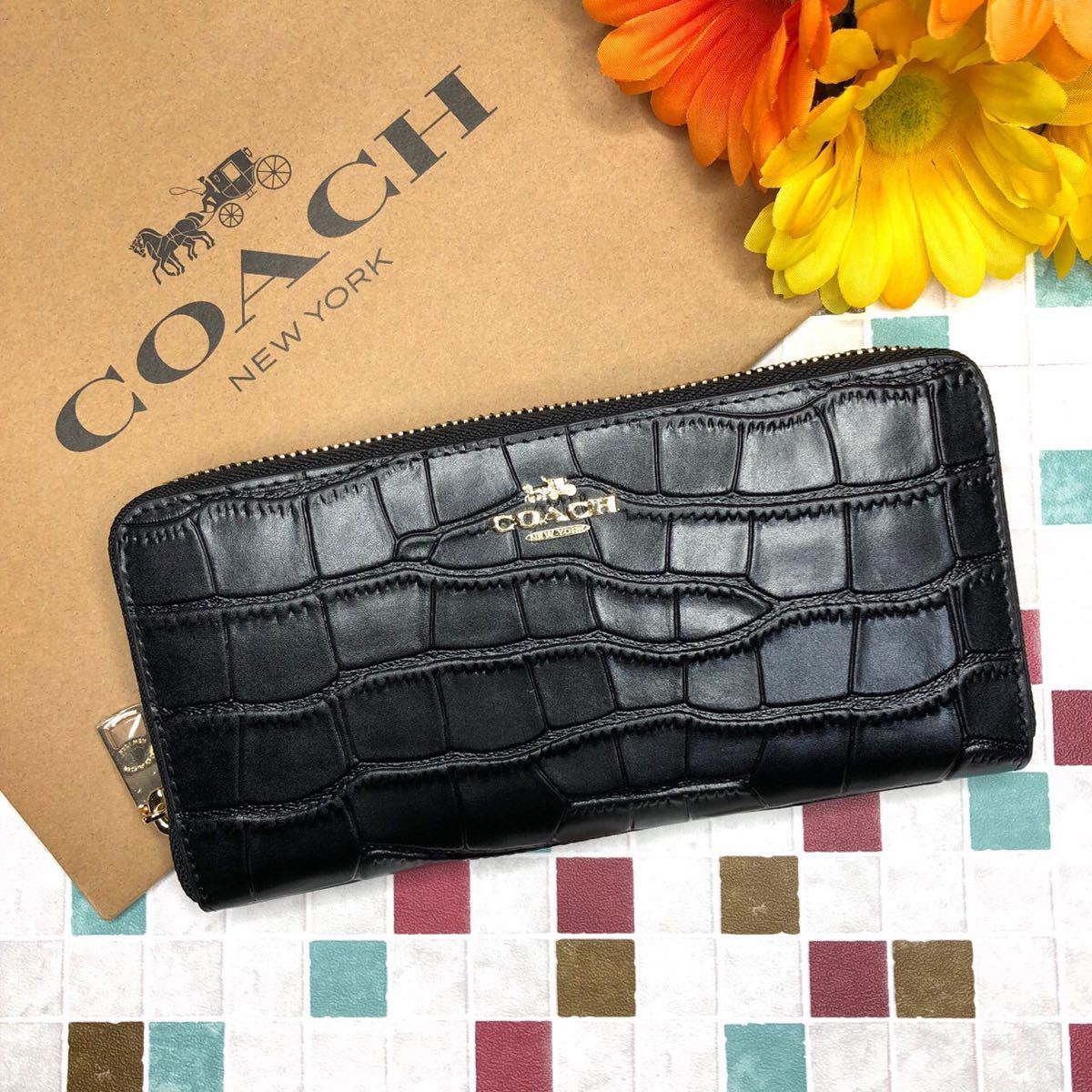 めのご COACH☆コーチ 長財布 エナメル ブラック T5XWj-m34610711919